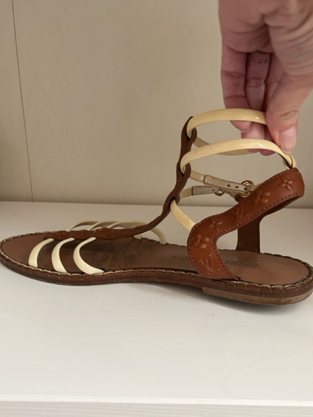 Louis Vuitton Brown and Cream Monogram Strappy Sandals - Picture 6 of 13